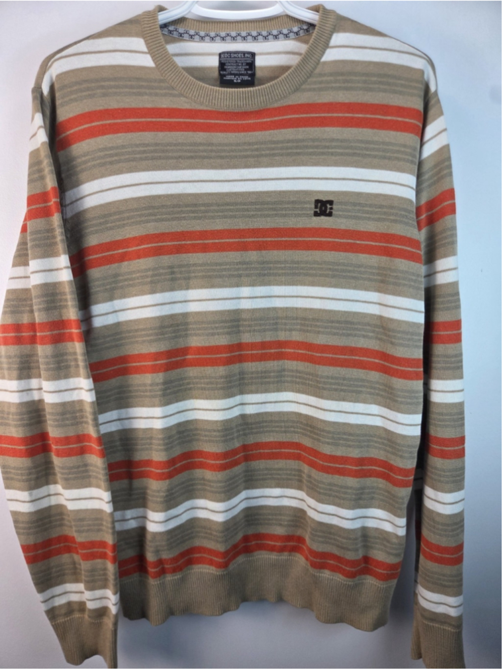DC Shoes Men's Triple Crew Neck Sweater Small Green And Orange